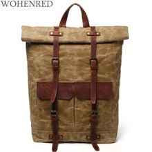 WOHENRED Brand Large Capacity Canvas Backpacks For Men Leather School Bag Vintage Wateproof Travel Rucksacks Big Casual Daypacks 2024 - buy cheap