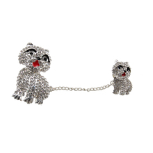 Silver Tone Metal Cl ear Crystal Two Dogs with Chian  Pin Brooch Animal Lapel pin 2024 - buy cheap