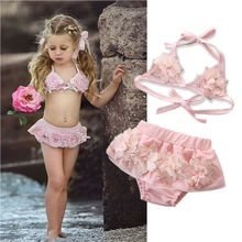 Conjunto de Bikini con estampado Floral 3D para niñas, traje de baño de tul con encaje, para playa, de 1 a 6 años, 2 uds. 2024 - compra barato