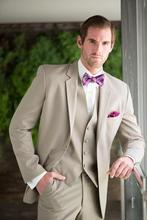 Esmoquin personalizado para novio, trajes de cena con solapa de muesca, color Beige, chaqueta, pantalones, corbata y chaleco, B533 2024 - compra barato