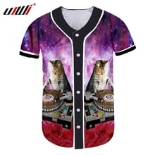 Camisa de beisebol masculina ujwi, camisa de manga curta com estampa 3d estrelada do céu, djing, gato engraçado, tamanho grande 5xl 6xl 2024 - compre barato