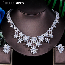 ThreeGraces Luxury White Gold Color Marquise Cut CZ Crystal Big Flower Necklace Earrings Bridal Wedding Party Jewelry Set JS055 2024 - buy cheap