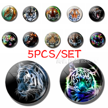 5PCS/SET Tiger 25MM Glass Dome Cabochon King of The Forest Animal Fashion Accessories Making Necklace Keychain Birthday Gift 2024 - buy cheap