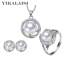 YIKALAISI 925 Sterling Silver Natural Freshwater Pearl Pendant Necklace Earrings Fashion Set Jewelry For Women 3 Colour 2024 - buy cheap