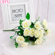 Qifu 15 cabeças rosas flores artificiais flores artificiais flores de seda ramos guirlanda flores falsas bouquet flores artificiais 2024 - compre barato