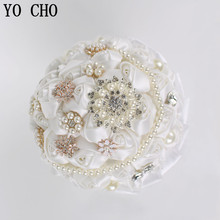 YO CHO Artificial rhinestone bridal bouquets crystal jewelry pearl rose flower bouquet silk vintage luxury wedding bouquets 2024 - buy cheap