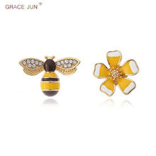 GRACE JUN-pendientes de abeja y flor con forma de esmalte, joyería de lujo para fiesta de cumpleaños, aretes perforados, venta al por mayor 2024 - compra barato