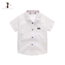 2019 Kung Fu Ant Summer White Blue Boys Short Sleeve Shirt Turn-down Collar Casual Students Blouses Cotton Solid color Baby Top 2024 - buy cheap