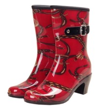 Botas de lluvia de tacón alto para mujer, zapatos de goma con cremallera lateral, de Cachemira, a la moda 2024 - compra barato