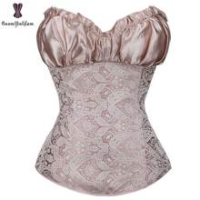 Jacquard Floral Corset with Satin Bow Side Zipper Overbust Waist Trainer Sexy Red Black Apricot White Grey Gothic Corsets 864 2024 - buy cheap