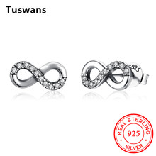 100% 925 Sterling Silver Infinity Ear Studs for Women Romantic Symbol Eight Zircon Earrings Elegant Ladies Jewelry Love Gift 2024 - buy cheap