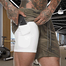 Летние Новые мужские шорты 2 в 1 для бега большого размера быстросохнущие сетчатые прямые спортивные шорты с карманами 2024 - купить недорого