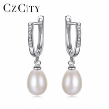 CZCITY Fashion 925 Sterling-silver 8-9mm Natural Pearl Clip on Earrings for Women Elegant Dangle Hanging Earrings Fine Jewelry 2024 - buy cheap