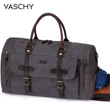 VASCHY-Bolsa de lona de cuero encerado resistente al agua, bolso de viaje para la noche, grande, con compartimento para zapatos, para fin de semana, 46L 2024 - compra barato