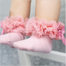 От 0 до 6 лет Детские носки принцессы короткие носки для маленьких девочек хлопковые носки до щиколотки с кружевным бантом и шелковой лентой реквизит для фотосессии для девочек 2024 - купить недорого
