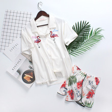 Conjunto de pijama de flamencos para mujer, ropa de casa y pantalones cortos de manga corta, 100% algodón, recomendado para verano 2024 - compra barato