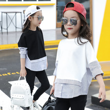 Loose Splice Kids T-shirts Spring Autumn Girls 5-16y Cotton Children's Long Sleeve Tee Striped Top Clothes Clothing Y35 2024 - buy cheap