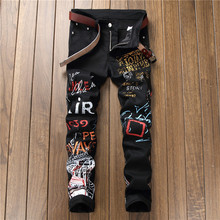 Pantalones vaqueros con estampado Floral para hombre, vaqueros negros con estampado de grafiti y letras coloridas, diseño de París, informales, para Club y calle, novedad 2024 - compra barato