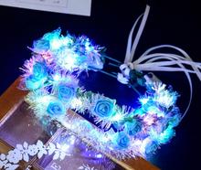 Guirnalda Led de flores para decoración del banquete de boda, diadema colorida de seda dorada, cinta de luces LED, tocado de Hada de ratán, Festival 2024 - compra barato