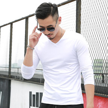 New Fashion Men Long Sleeve T Shirt Basic Solid Men's Brand Clothing Casual Slim V-neck Cotton T shirt Tees Wholesale 2024 - buy cheap