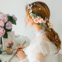 2pcs/set Rose Flower Wreath Crown Festival Headband Women Hair Accessories Headdress Floral Garlands Wedding Floral Headwear 2024 - buy cheap