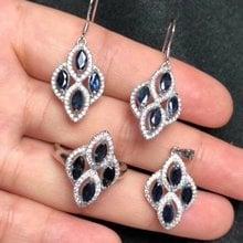 Natural blue sapphire gem ring earrings Pendant Natural Gemstone Jewelry Set 925 Silver Fashion rhombus Women party gift jewelry 2024 - buy cheap