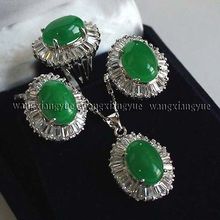 Women's gift Jewelry word Zircon Crystal Natural Fine Green gem Link Earrings/Ring/ Necklace Pendant Set 2024 - buy cheap