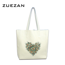 Conjuntos de bolsos de compras para mujer, bolso de mano informal con estampado de corazón y pájaros, de piel auténtica, tamaño grande 15x13 pulgadas, A328 2024 - compra barato