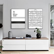 Pintura en lienzo de hoja de música nórdica, póster de Piano Blanco y Negro e impresión de imágenes de pared para decoración de sala de estar, sin marco 2024 - compra barato