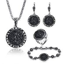 2017 NEW Black Broken Stone Wedding Jewelry Sets Necklace Earrings Ring Bracelet For Women Unique Boho Silver Plated 2024 - buy cheap