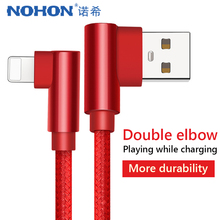 Кабель для передачи данных NOHON, 90 градусов, USB, зарядный кабель для iphone X, 8, 7, 6, 6S, 6 Plus, 5C, 5 SE, XS MAX, XR, 2A, кабели для зарядки телефонов, 1 м, 2 м 2024 - купить недорого