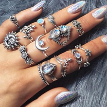 Meyfflin 14 pcs Bohemia Rings for Women Vintage Silver Color Big Sun Moon Finger Knuckle Ring Set Jewelry Punk Party Bague Femme 2024 - buy cheap