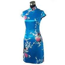 Stylish Light Blue Female Silk Rayou Cheongsam Hot Sale Ladies Summer Mini Qipao Dress Size S M L XL XXL Mujeres Vestido D0026 2024 - buy cheap