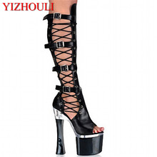 Strap cutout temptation princess comfortable thick heel 18cm medium-leg boots high-heeled shoes 8 inch cut-outs Cool boots 2024 - buy cheap