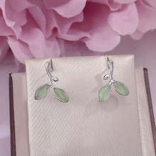 Pendientes de plata 925 para mujer, joyería fina, ópalos verdes, brotes naturales, hojas, gemas, pequeños, frescos, E294 2024 - compra barato