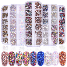 1 caja de diamantes de imitación de cristal para uñas, colores mezclados, Flatback AB, 3D Strass, abalorio con forma de gema, manicura, decoración artística 2024 - compra barato