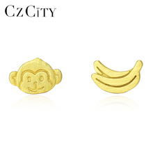 Czcity-brincos de prata esterlina 925 genuína, minimalista, escovado, macaco vívido, brincos, joias finas, moda de banana 2024 - compre barato