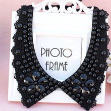 Cuello falso con perlas de imitación para mujer, cuello de encaje con lazo de cuentas, cinta, Color champán, coreano, hueco 2024 - compra barato