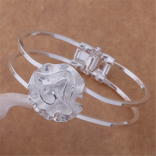 Elegante pingente de casamento moda simples cor de prata joia bonita elegância mulheres flores pulseira aberta pulseira b012 2024 - compre barato