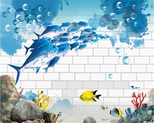 Beibehang Mural papel de parede, parede de tijolo fresco, underwater world, tubarão, belo quarto das crianças, quarto dos miúdos mural 3d papel de parede 2024 - compre barato