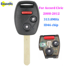 Chave remota fob 2 + 1/3 botões 313.8mhz chip id46 para honda accord civic 2008-2012 2024 - compre barato