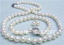 Conjunto de collar y pendientes de perlas blancas cultivadas en agua dulce, conjunto de pulsera y pendientes, 8-9mm, novedad 2024 - compra barato
