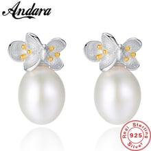 Pendientes de plata de ley 925 para mujer, aretes largos de perlas naturales de 8-9mm, con cierre de tuerca de flor Simple, Envío Gratis 2024 - compra barato