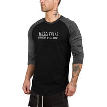 Musclechips camiseta masculina de algodão, camiseta da moda para homens, camiseta de algodão elástico com letras impressas, roupas de marca, camiseta slim fit de sete quartos 2024 - compre barato