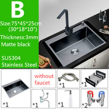 Nano Black 30-inch 11 Gauge Sink Stainless Steel Kitchen Sinks Undermount Hand Thickened Kitchen Single Slot with Drain Strainer 2024 - buy cheap