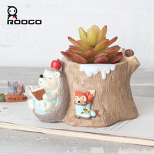 ROOGO succulent Plant pots Flower Pot Cartoon hedgehog Animal bonsai planter home decoration living room bedroom desktop decor 2024 - buy cheap