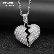 Broken Heart Pendant Necklaces Silver Color Bling Cubic Zircon Rhinestone for Men Women Hip hop Necklace Jewelry Drop Shopping 2024 - buy cheap