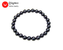 Qingmos Trendy Stone Bracelet for Women with 8mm Black Round Natural Agates Beads Gem Stone Bracelet Fine Jewelry 7.5'' Bra136 2024 - buy cheap