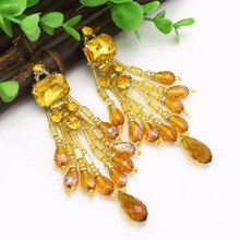 Luxury Big Resin Crystal Beads Statement Earrings for Women Bridal Long Tassel Dangling Earring Wedding Party Jewelry pendientes 2024 - buy cheap