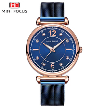 MINI FOCUS-relojes de cuarzo de lujo para mujer, pulsera impermeable con correa de malla, nuevo, 0177L, azul, 2019 2024 - compra barato